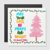 Merry Bright Schattige Roze Kerstboom Magneet Kaar (Voorkant / Achterkant)