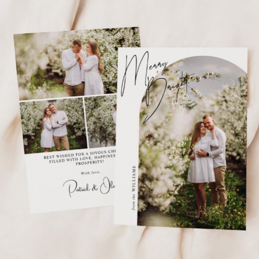 Merry + Bright Script Boog Foto Feestdagenkaart