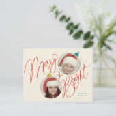 Merry & Bright script en foto ornamenten ontwerp Briefkaart (Staand voorkant)