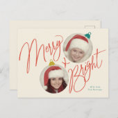 Merry & Bright script en foto ornamenten ontwerp Briefkaart (Voorkant / Achterkant)