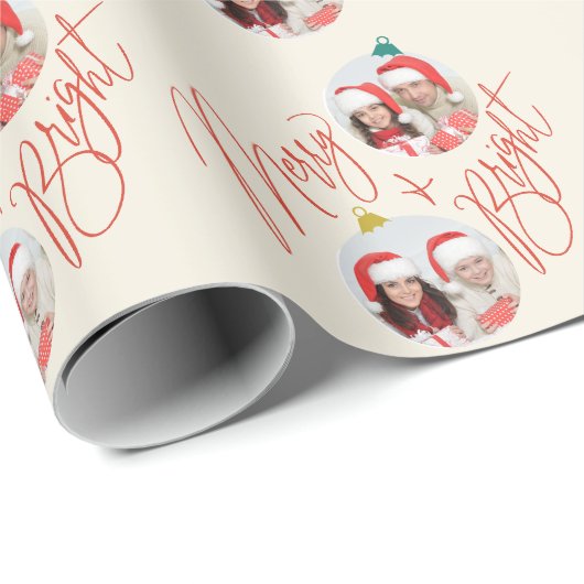 Merry & Bright script en foto ornamenten ontwerp Cadeaupapier (Rol Hoek)
