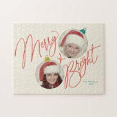 Merry & Bright script en foto ornamenten ontwerp Legpuzzel (Horizontaal)