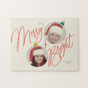 Merry & Bright script en foto ornamenten ontwerp Legpuzzel