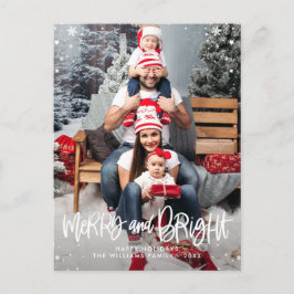 Merry & Bright script foto overlay Feestdagenkaart