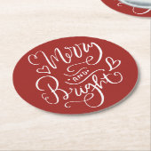 Merry & Bright Script Kalligrafie Red Christmas Ronde Kartonnen Onderzetter (Gebogen)