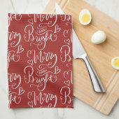 Merry & Bright Script Kalligrafie Red Christmas Theedoek (Quarter Fold)