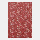 Merry & Bright Script Kalligrafie Red Christmas Theedoek (Verticaal)