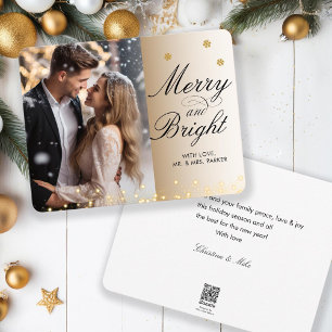 Merry & Bright! Script Lettertype, Beige Foto Feestdagenkaart
