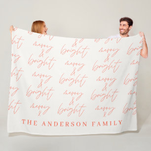 Merry & Bright script tekst rood en wit Kerstmis Fleece Deken