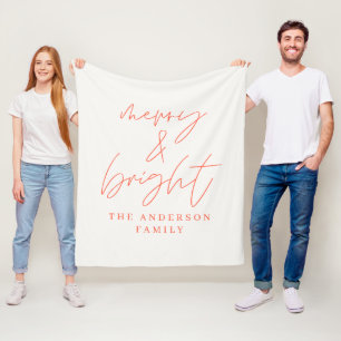 Merry & Bright script tekst rood en wit Kerstmis Fleece Deken