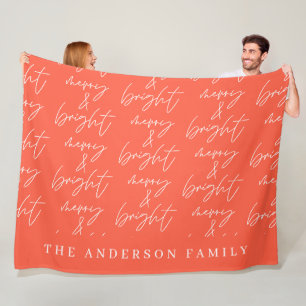 Merry & Bright script tekst rood en wit Kerstmis Fleece Deken