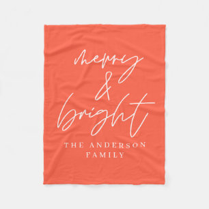 Merry & Bright script tekst rood en wit Kerstmis Fleece Deken