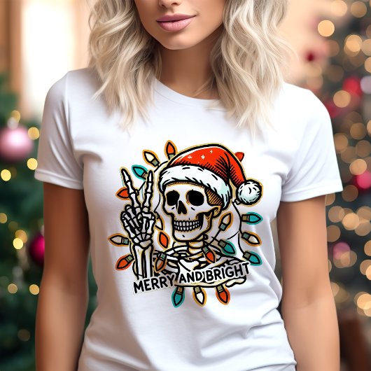 Merry & Bright Skeleton Vrede Kerstmis Tri-Blend Shirt