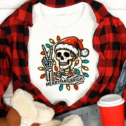 Merry & Bright Skeleton Vrede Kerstmis Tri-Blend Shirt