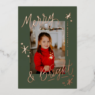 Merry & Bright Snowflake Lettered Photo Overlay Folie Feestdagenkaart