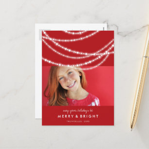 Merry & Bright Sparkles Chic Red-kerstfoto Feestdagenkaart