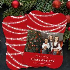 Merry & Bright Sparkles Chic Red-kerstfoto Feestdagenkaart