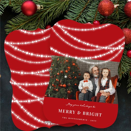 Merry & Bright Sparkles Chic Red-kerstfoto Feestdagenkaart