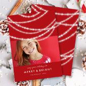 Merry & Bright Sparkles Chic Red-kerstfoto Feestdagenkaart