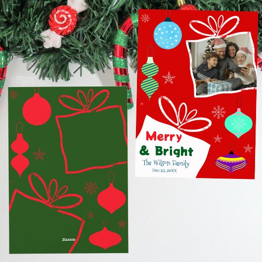 Merry & Bright Squiggle Cadeaudoos Familie Foto Feestdagenkaart