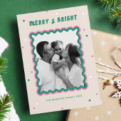 Merry & Bright Squiggle Lijst roze + groen Feestdagenkaart
