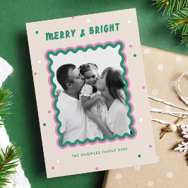 Merry & Bright Squiggle Lijst roze + groen Feestdagenkaart