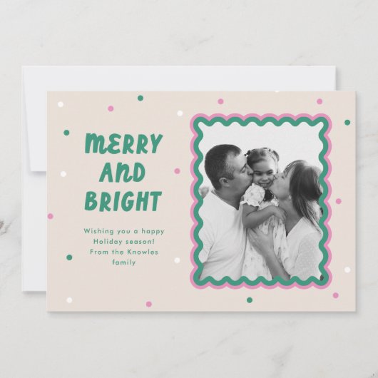 Merry & Bright Squiggle Lijst roze + groen Feestdagenkaart (Voorkant)