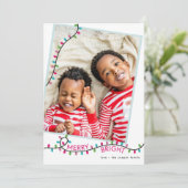 Merry + Bright String Lights- Holiday Photo Card Feestdagenkaart (Staand voorkant)