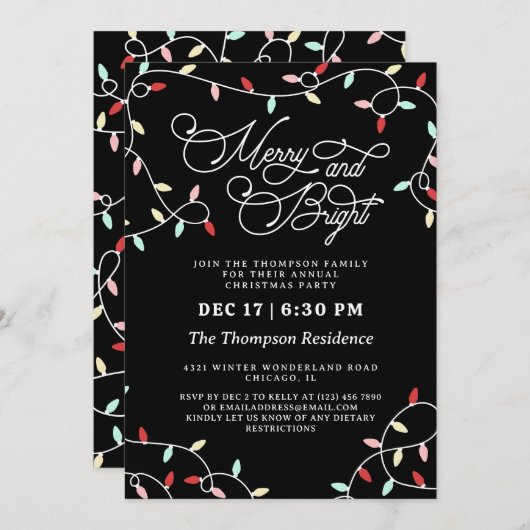 Merry & Bright String Lights Kerstfeest Kaart (Voorkant / Achterkant)