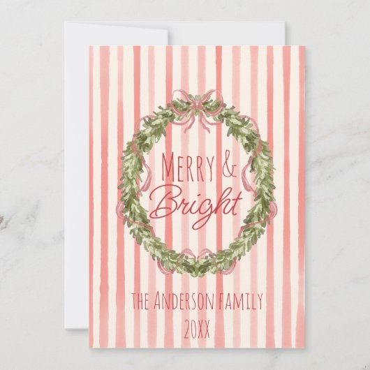  Merry Bright Stripes Kerst Bow Krans Feestdagenkaart (Voorkant)