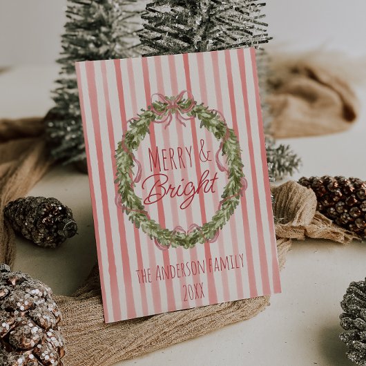  Merry Bright Stripes Kerst Bow Krans Feestdagenkaart