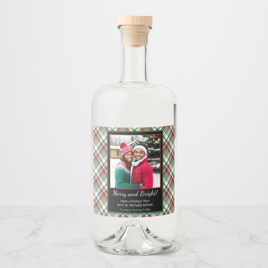 Merry & Bright Tartan of Plaid vakantiefoto Likeurfles Etiket (Voorkant)