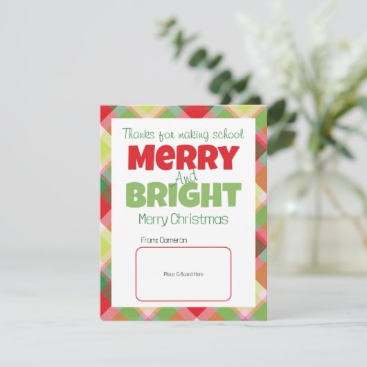 Merry & Bright Teachers Bedankt Cadeau Kaart (Staand voorkant)