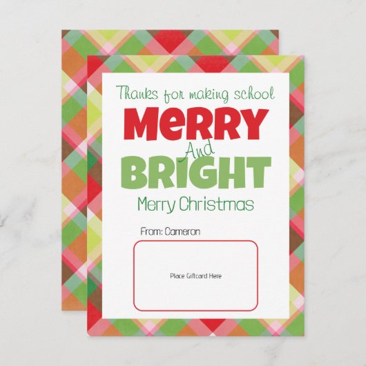 Merry & Bright Teachers Bedankt Cadeau Kaart (Voorkant / Achterkant)