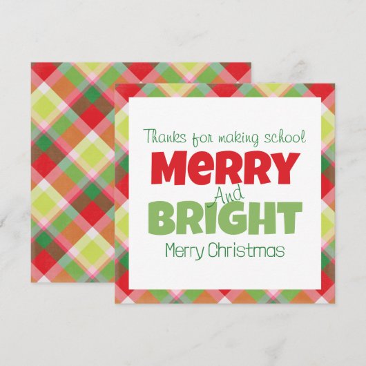 Merry & Bright Teachers Dank je Kaart (Voorkant / Achterkant)