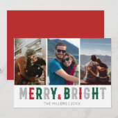 Merry Bright Three Photo Kerstfeest Feestdagenkaart (Voorkant / Achterkant)