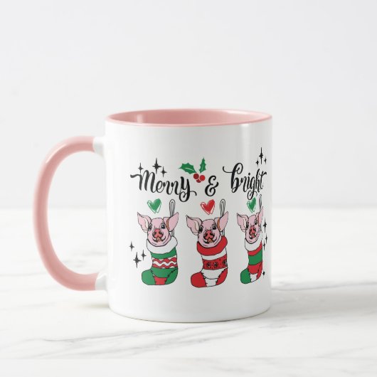 Merry Bright toevoegen monogram varken Kerstmis Mok (Links)