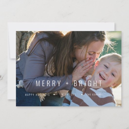 Merry & Bright: trendy moderne kerstfotokaart Feestdagenkaart (Voorkant)