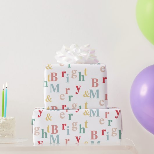 Merry & Bright typografie lichte kleur Cadeaupapier (Feestgeschenken)