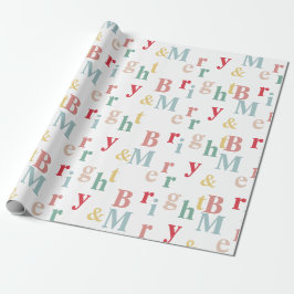 Merry & Bright typografie lichte kleur Cadeaupapier