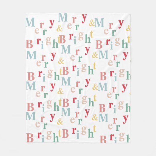 Merry & Bright typografie lichte kleur Fleece Deken (Voorkant)