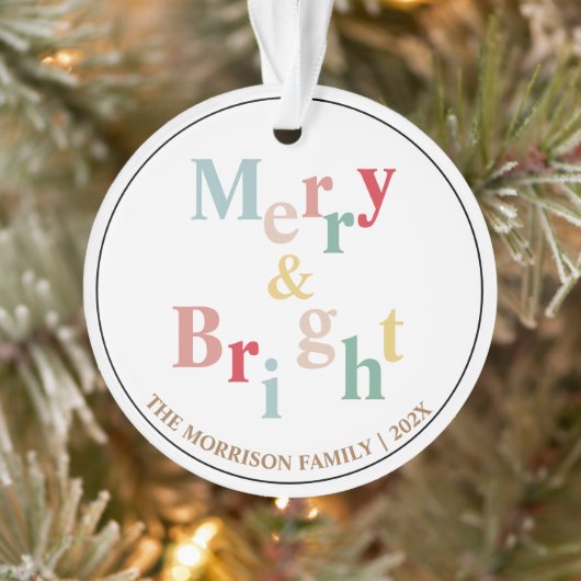 Merry & Bright typografie lichte kleur Ornament (Boom)