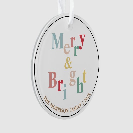 Merry & Bright typografie lichte kleur Ornament (voorkant)