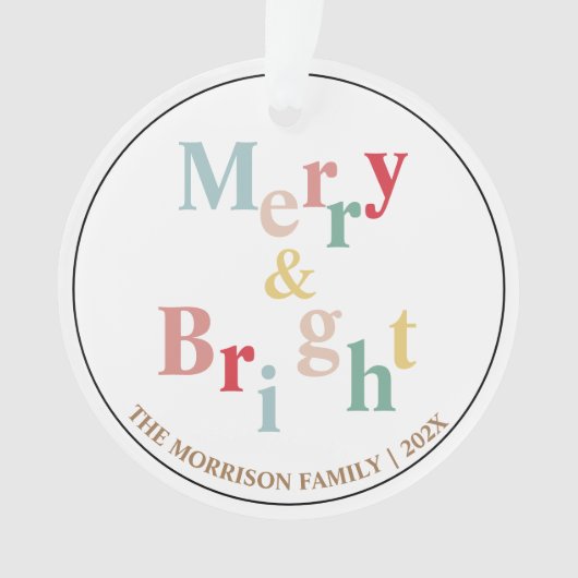 Merry & Bright typografie lichte kleur Ornament (voorkant)