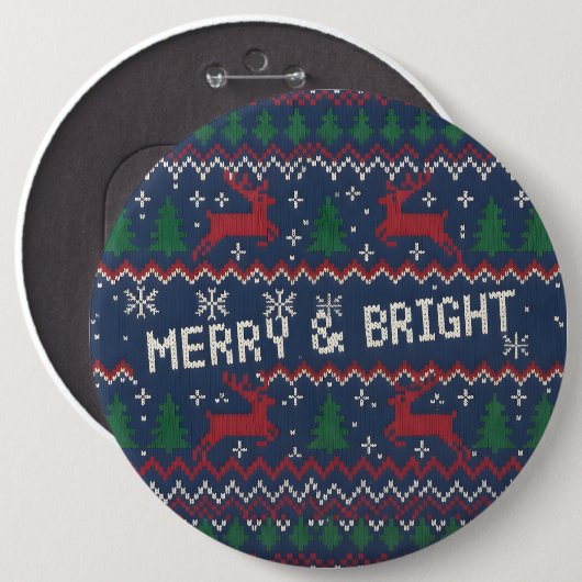 Merry & Bright Ugly Christmas Sweater Ronde Button 6,0 Cm (Voorkant /achterkant)