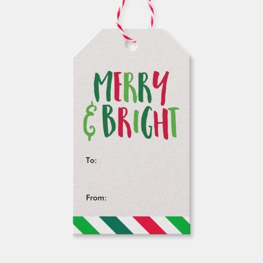 "Merry & Bright" ventilatorstripes kerst Cadeaulabel (Voorkant)