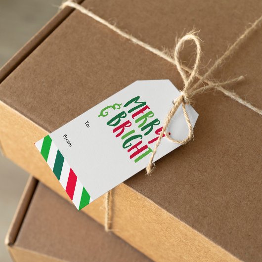 "Merry & Bright" ventilatorstripes kerst Cadeaulabel