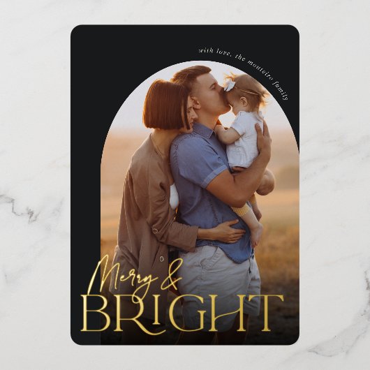 Merry & Bright Verticale fotoArch Folie Feestdagenkaart (Voorkant)