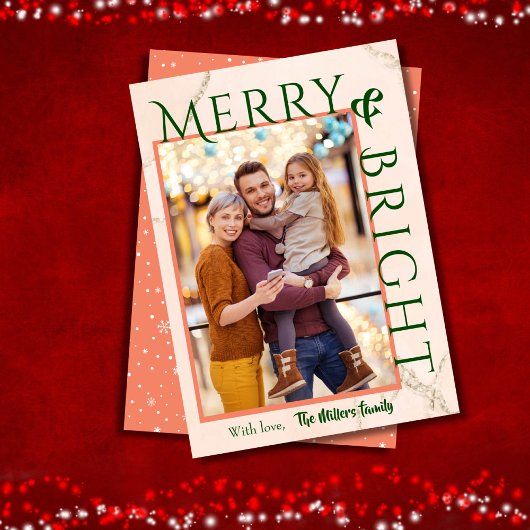 Merry & Bright vet typografie 1 foto modern schatt Feestdagenkaart