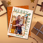 Merry & Bright vet typografie 1 foto modern schatt Feestdagenkaart